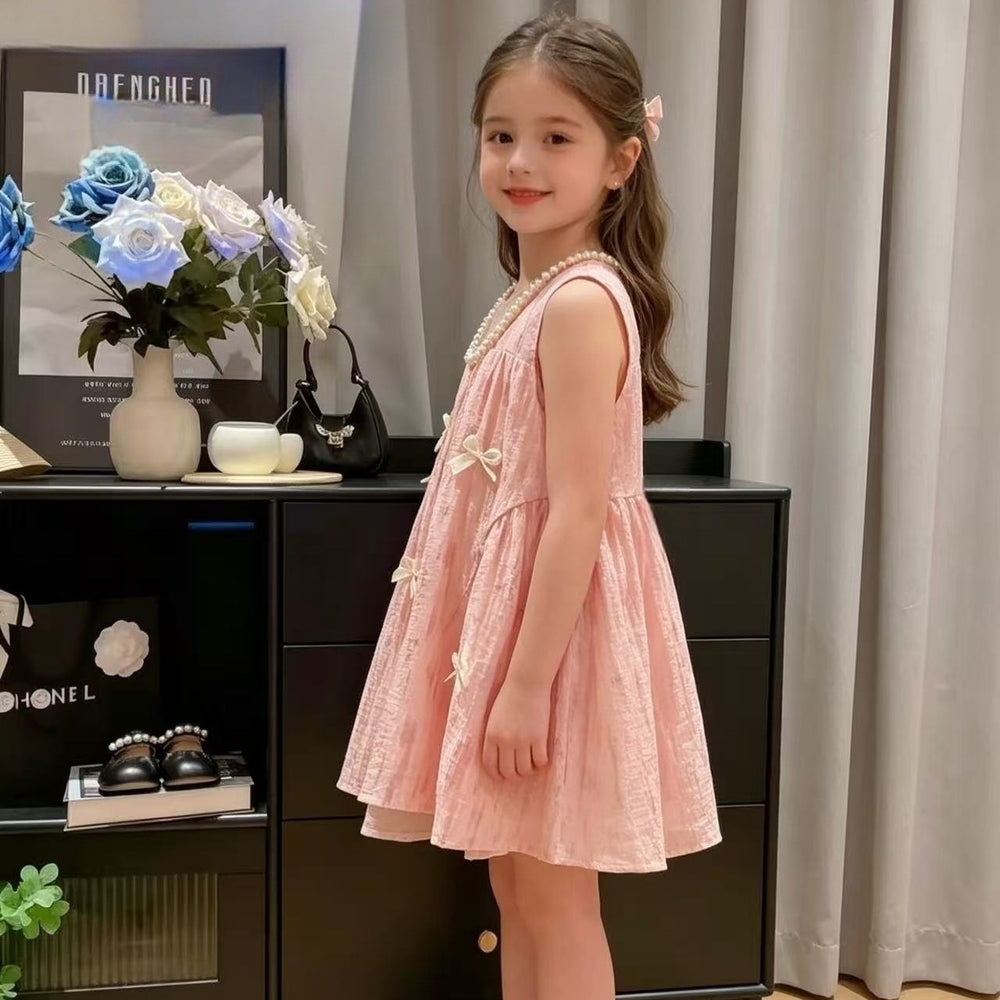girls' sweet korean style breathable dress - new summer sleeveless bowknot pink princess dress for baby girls