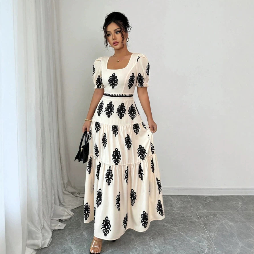 Amazon  european and american cross-border summer new arrivals: casual, versatile, high-quality short-sleeve v-neck dress