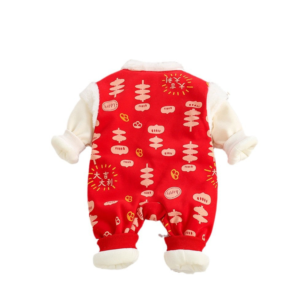 Infant winter fleece-linedeasiest for match hundred days celebration new year's greeting clothes for men and women baby catch zhou formal wearthickened one-piece