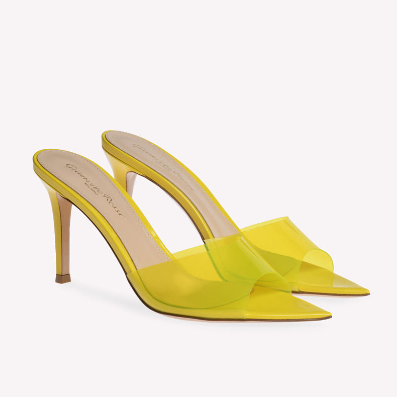 2026 new transparent open-toe high heel slippers pointed toe stiletto slip-on mules fashionable outdoor wear european and american style customizable