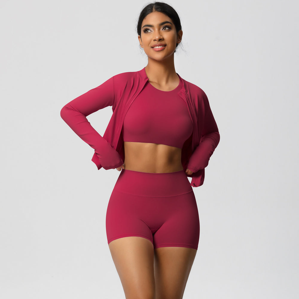 European and american style seamless fleece-lined yoga set - quick-dry, breathable activewear for outdoor leisure, running, and fitness (3-piece)