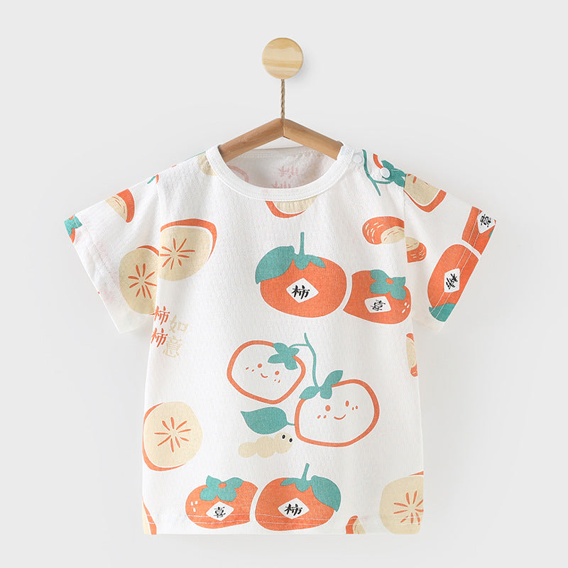 Baby lightweight short-sleeve t-shirt, infant top, kids' summer clothes (0-4 years), toddler boys' and girls' short-sleeve undershirt, trendy style