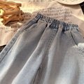 Spring new korean style girls' lace bow denim pants, fashionable and stylish children's trousers, trendy kids' clothing