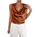European and american cross-border women's satin blouse - spring/summer drapey ruched sleeveless satin-like silk shirt top
