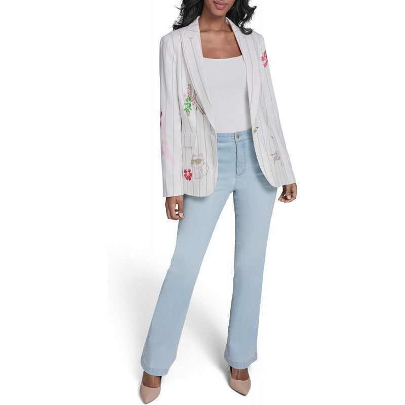 Amazon fashionstripeslong sleeves suit outwear women springnew arrivalfashionretroeleganttops