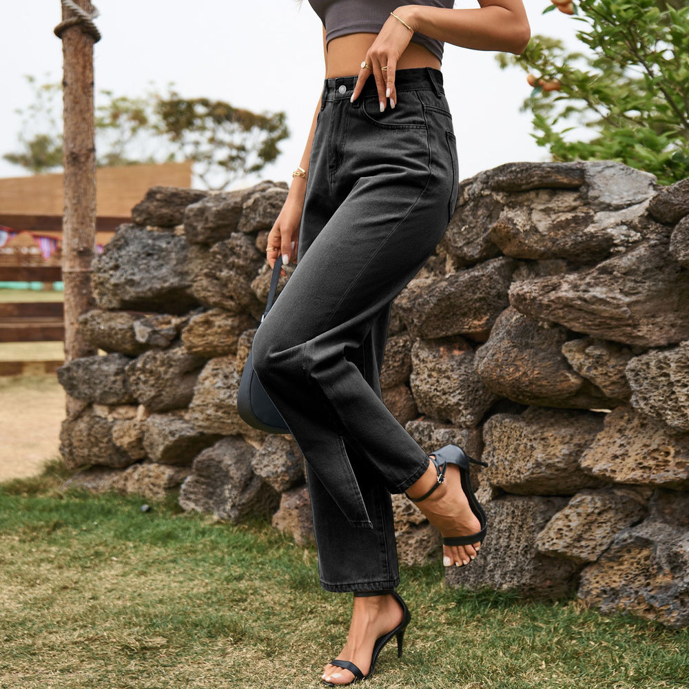 Fashionexport  new arrival washed slit popularelegant mid-waist  denim pants casual pants for women