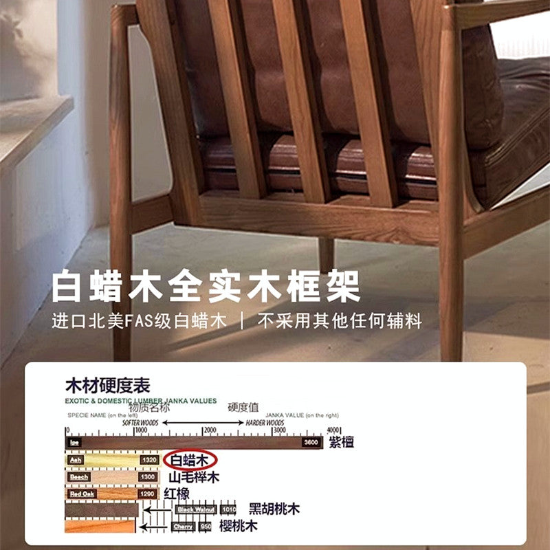 Solid wood chair leather sofa chair retro single hank chair ash wood back chair furniture medieval style cross-border seat