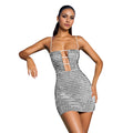 C7167 cross-border   fashion women's sexy slim-fit mini dress with rhinestone embellishments and spaghetti straps
