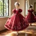 Girls' formal dress - long, puff sleeve, flower girl wedding dress, tulle, piano recital performance dress - in stock & wholesale