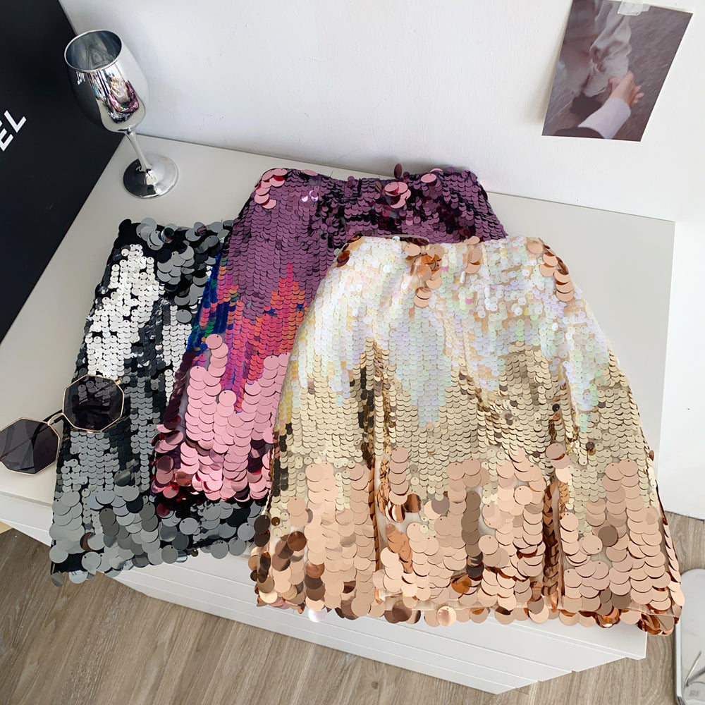 European and american style classy skirt for women summer heavy industry sequinhigh waistslimming look pure lust hot girl street hip short skirt