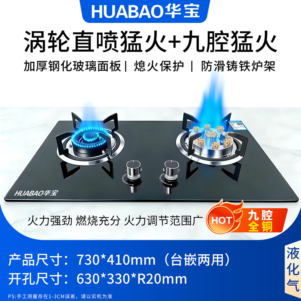 Gas stove desktop embedded dual-purpose stove liquefied gas natural gas fierce fire stove tempered glass for home double stove gas stove