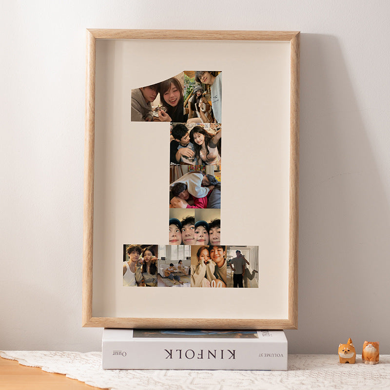 One-year-old commemorative photo frame photo DIY growth record couple baby birthday table number 2 puzzle frame