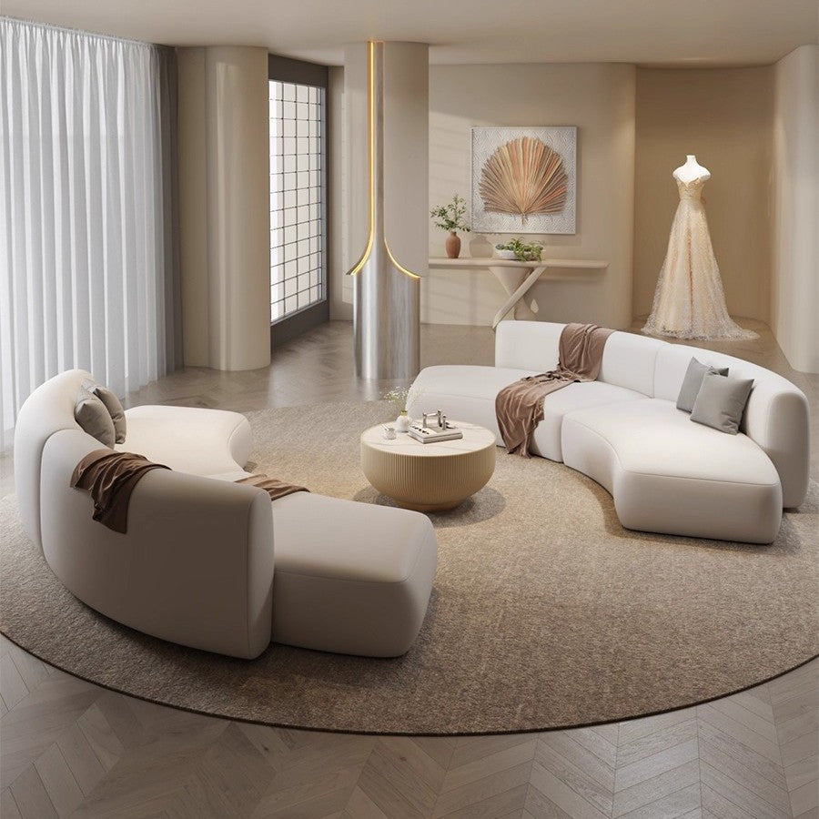 Curved and asymmetrical corner sofa for lounges, hotel lobbies, reception areas, meeting and negotiation spaces, beauty salons, and sales centers