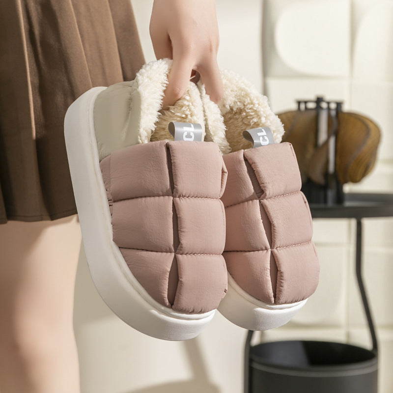 Cute briquettes cotton slippers women's bag heel fall and winternew arrivalindoor home outwearnon-slipthick solecouple confinement shoes