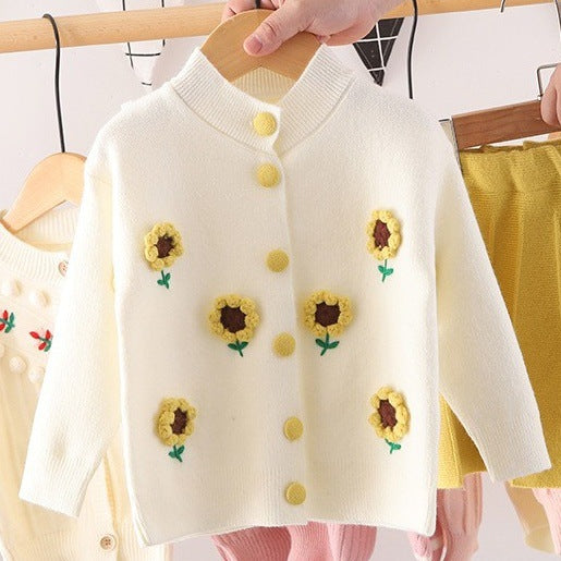 Kids' knitted sweater dress -  new girls' fruit & handmade flower set - baby fashion outfit top & skirt set