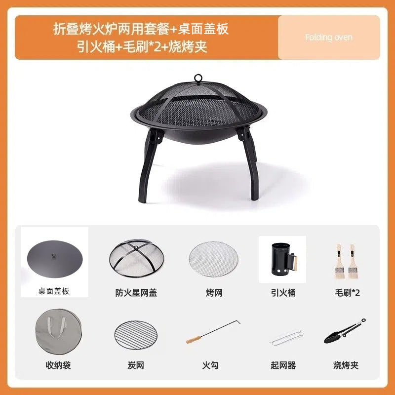 Outdoor patio folding bbq grill portable fire pit home indoor heating stove campfire grill for tea brewing and bbq