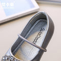 Girls' leather shoes - new spring collection: stylish square-toe ballet flats with rhinestone detail, slip-on design, and non-slip sole