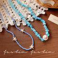 Seashell starfish blue beaded necklace - unique design, trendy clavicle chain, perfect for spring/summer beach getaways