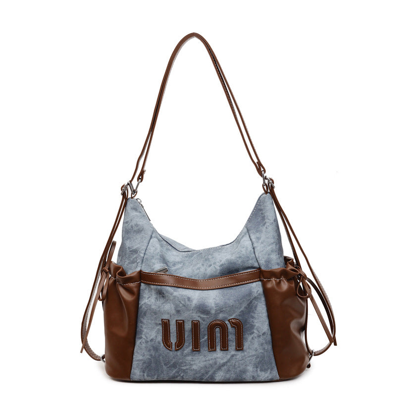 Casual retro large capacity tote bag women's 2025 new single/double shoulder backpack trendy versatile crossbody commuter bag