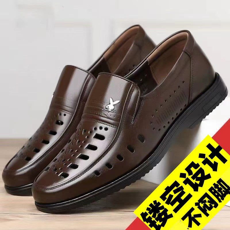New arrival business hole cool leather shoes men's casual wedding groom british sandals summer breathable youth pointed toe men's shoes