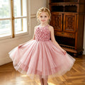 girls' dress irregular hem sleeveless halter neck 3d embroidered dance costume kids princess dress - in stock