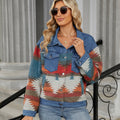European and american cross-border e-commerce women's apparel:  independent store autumn new arrival - washed color block denim jacket, cropped top