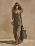 European and american cross-border independent station  summer new fashion elegant casual slit solid color camisole dress women's clothing