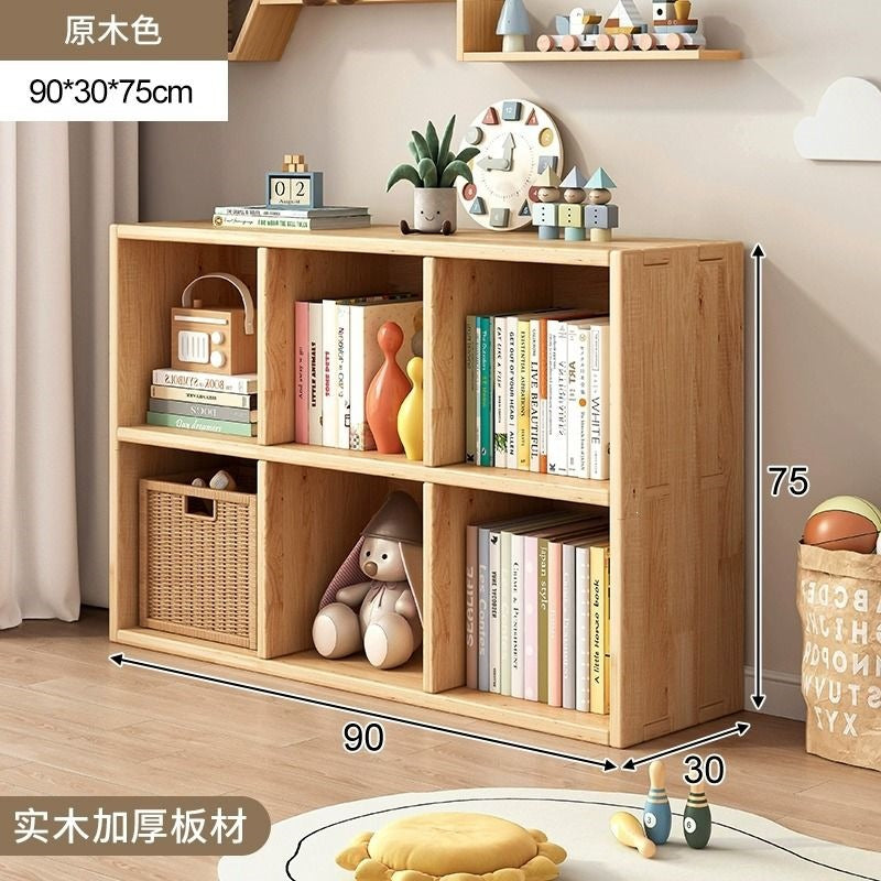 Checkered solid wood bookshelf floor-standing storage rack home living room organizer wall-mounted low cabinet bookcase
