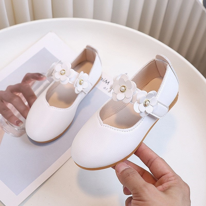 Girls' black leather shoes, toddler and children's performance shoes, white student flats, formal flower girl shoes, school shoes with rubber soles
