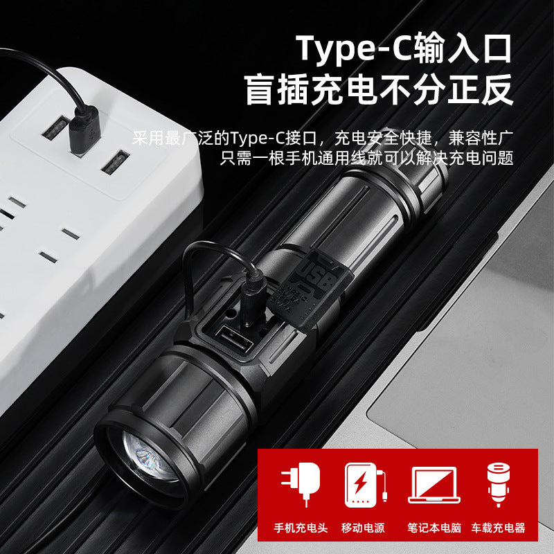 Cross-border white laser + COB strong light flashlight USB charging outdoor zoom smart screen display magnetic LED flashlight