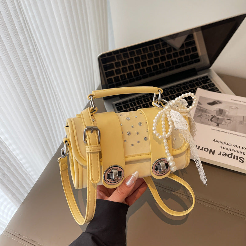 Fashion niche design diamond-encrusted small square bag 2025 summer new fashionable foreign style Cambridge bag simple shoulder messenger bag