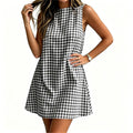 european and american cross-border  summer new women's plaid round neck sleeveless back zipper casual dress