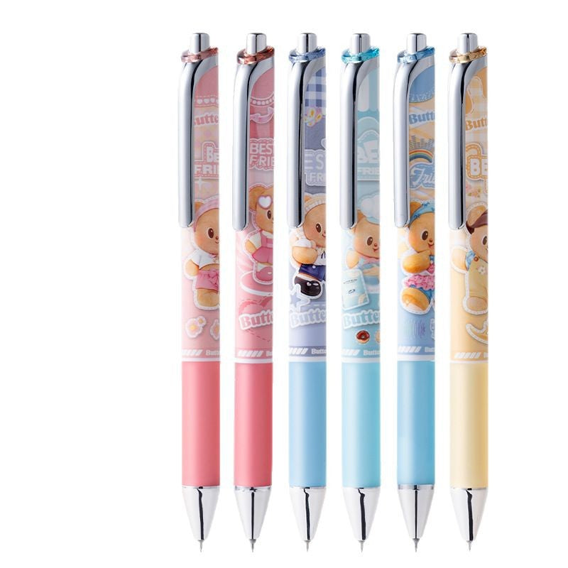 Deli HY022 Press Neutral Pen Blind Box Butter Bear Cute Student Exam Brush Question Pen 0.5 Black Flowerpen