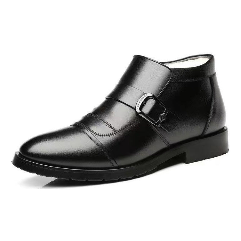 Men's winter warm cotton shoes - fleece lined, non-slip, casual high-top cotton shoes for men, elderly cotton shoes, men's leather cotton shoes for seniors
