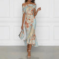 european and american women's summer new arrivals: elegant off-the-shoulder short sleeve printed maxi dress