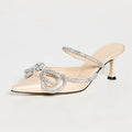 European and american black bow rhinestone high heel slippers pointed toe closed toe slip-on sandals outdoor european and american style stiletto heels