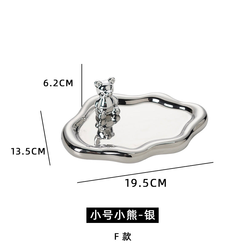 Ins electroplated silver tray popular same style photo props jewelry storage display tray cartoon bear creative ornaments