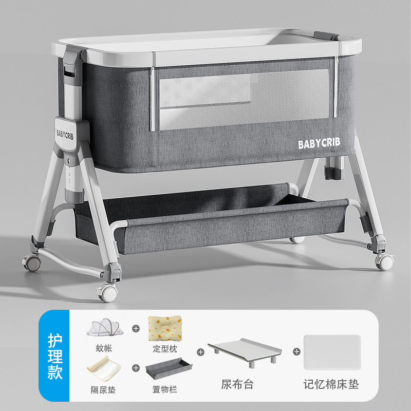 Aluminum alloy baby crib - portable, foldable, and convertible bassinet - multifunctional newborn bed - splice-together large bed