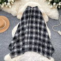 Vintage plaid patchwork a-line midi skirt - women's summer high-waisted slimming commute skirt with elastic waistband