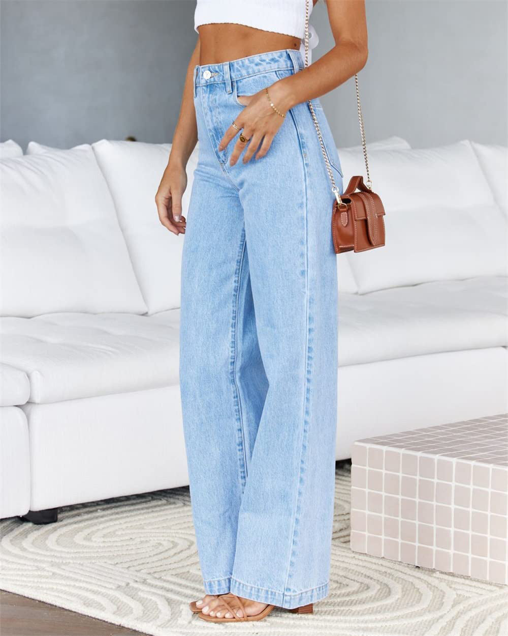 women's jeans:   hot-selling european and american style elegant commute wide-leg jeans, washed stretch denim