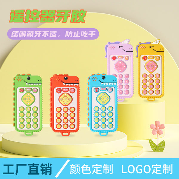 Baby silicone unicorn remote control toothpaste handle simulation button gnawing toy food grade silicone toothpaste