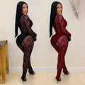 C7637 cross-border   fashion women's sexy see-through lace bodycon jumpsuit