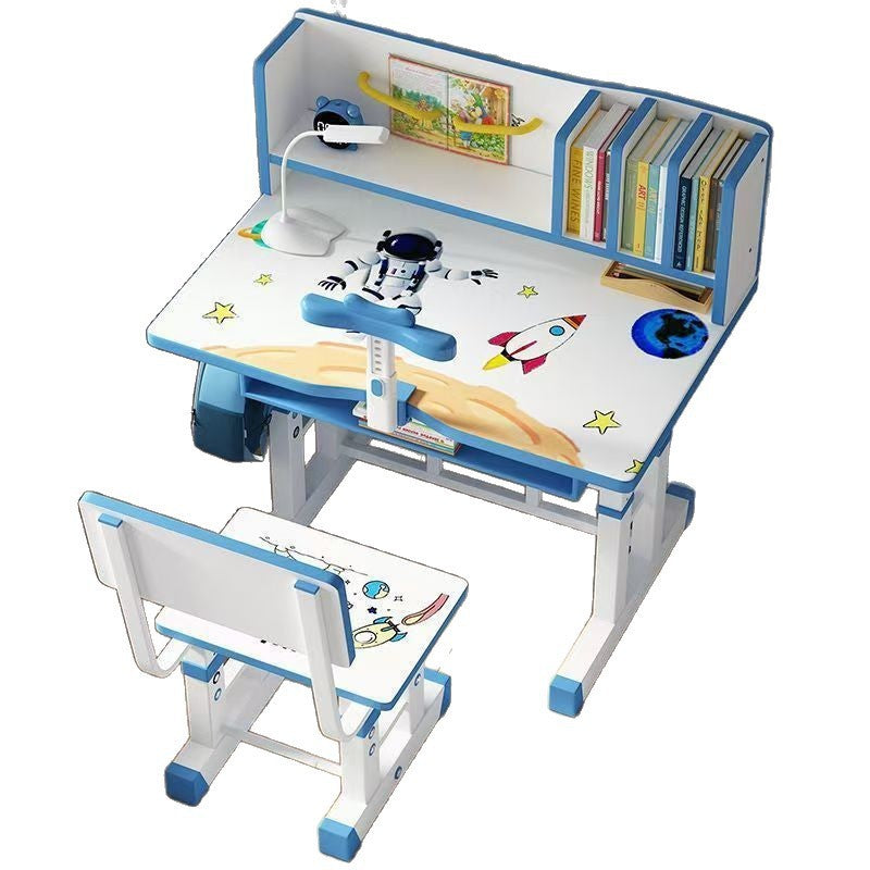 Children's desk study table - adjustable height, writing desk, homework table and chair set with modern bookshelf - school desk and chair