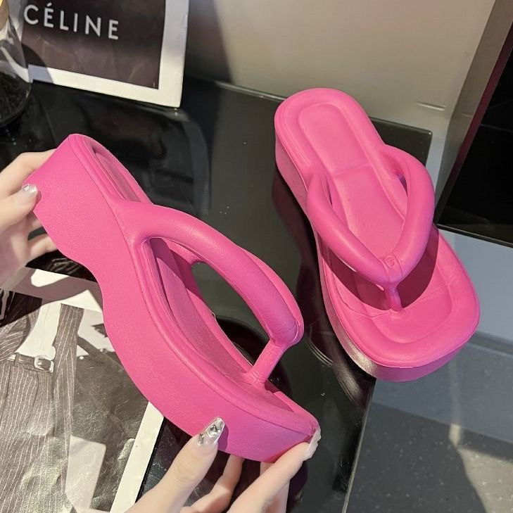 Zhao lusi's same style eva stepping on shit flip-flops women's summerthick soleheight increasingoutwearfashion beach shoes