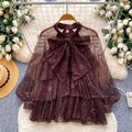 French chic lantern sleeve blouse -  spring collection: ruffle trim, butterfly collar design, elegant and sophisticated top