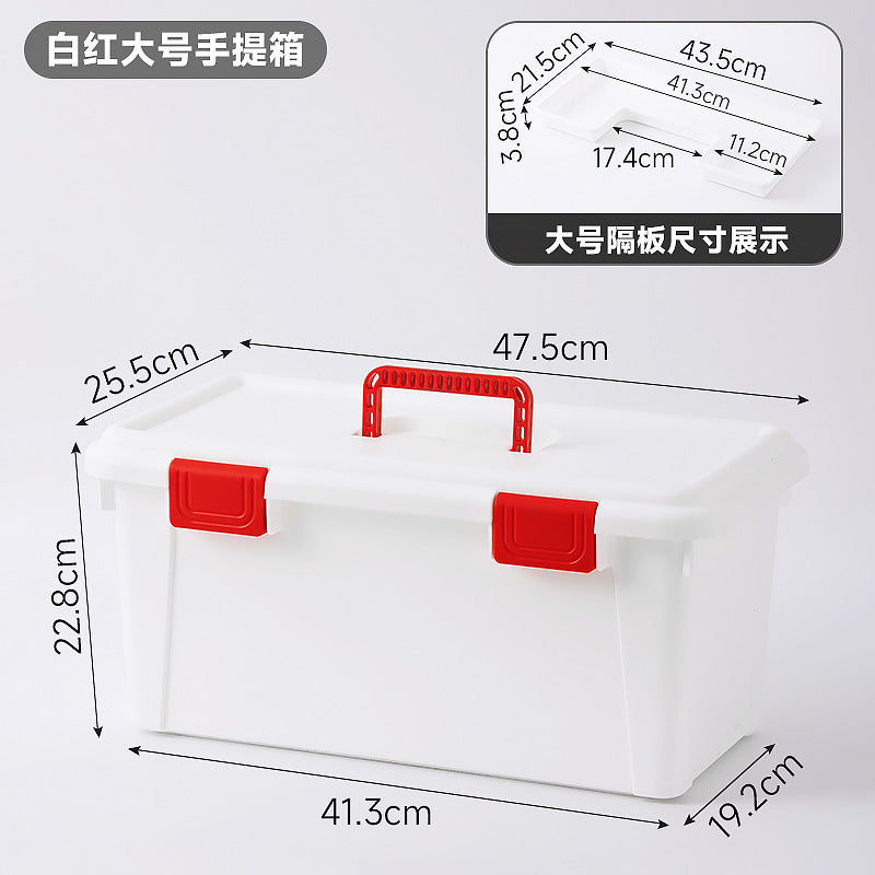 Household multi-functional portable toolbox, divided grid, covered tool storage box, large-capacity plastic clamshell toolbox