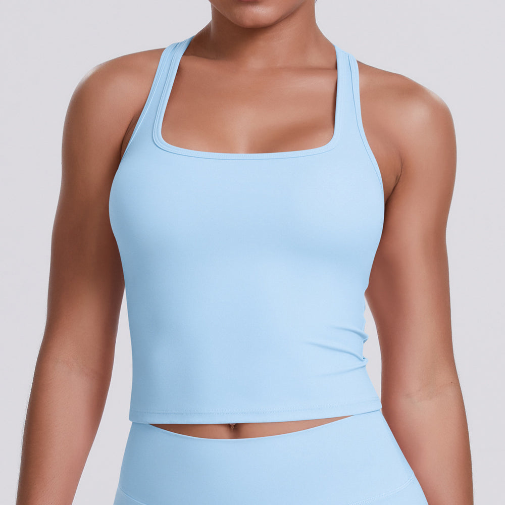 New women's solid color racerback tank top - brushed fabric, quick-dry, compression fit for running, fitness, and yoga