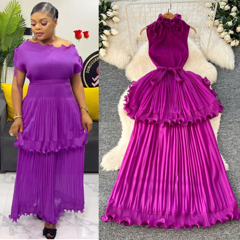 European and american light luxury sleeveless dress - women's summer ruffle hem, cinched waist, elegant, unique, exquisite maxi dress