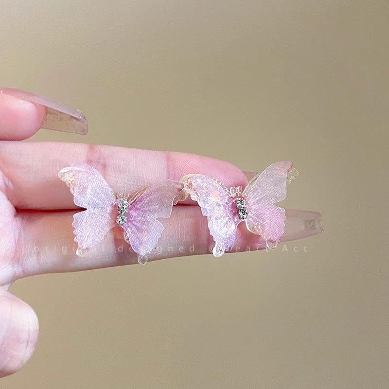 2024 new colorful butterfly silver needle stud earrings for women - summer light luxury, high-end blue earrings, unique design jewelry