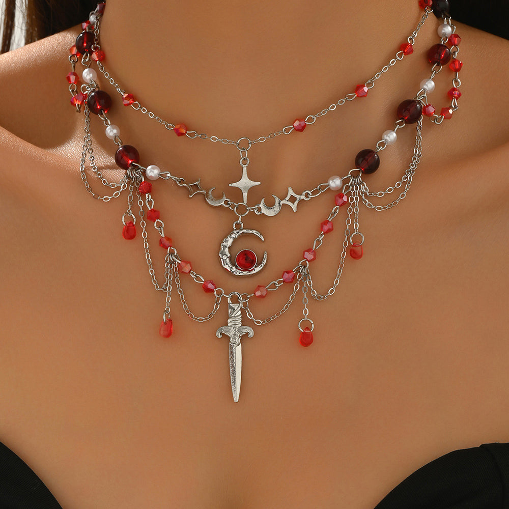 Gothic necklace wholesale: european and american retro multi-layer tassel light luxury niche high-end irregular moon pendant necklace for women